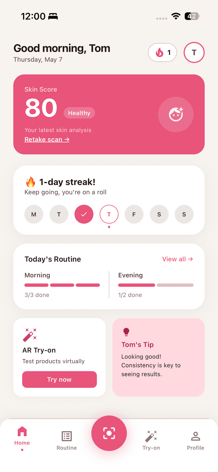 SkinBudget home dashboard