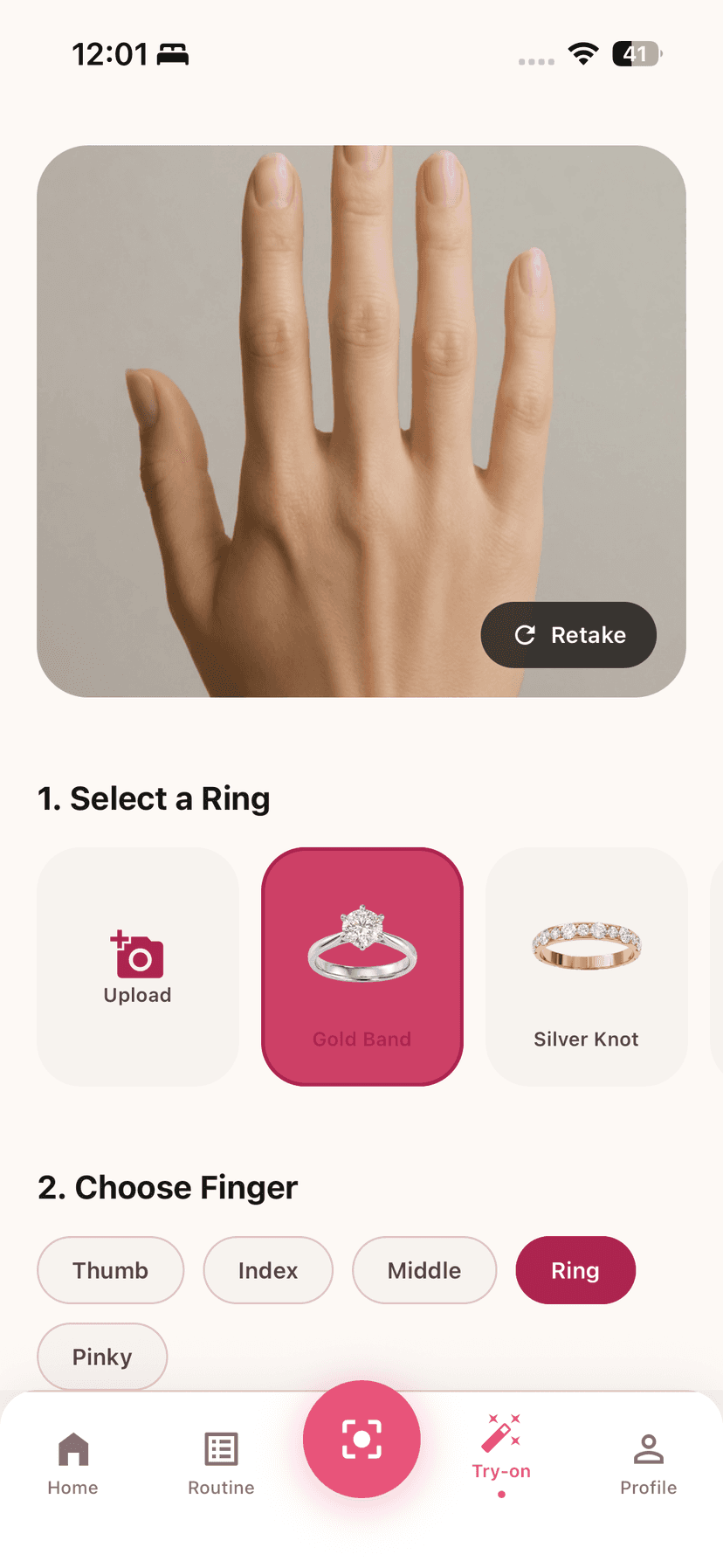 Ring selection interface with multiple styles