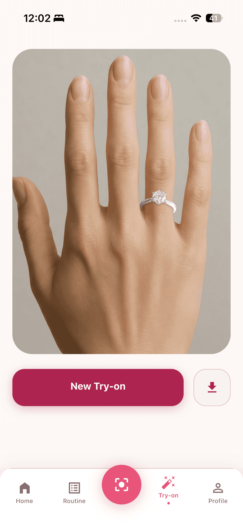 AR result showing diamond ring on hand